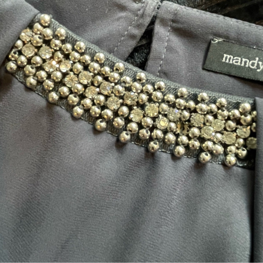 Mandy Evans Embellished Neckline Dark Gray Long Sleeve Blouse Top Size L - Picture 10 of 10